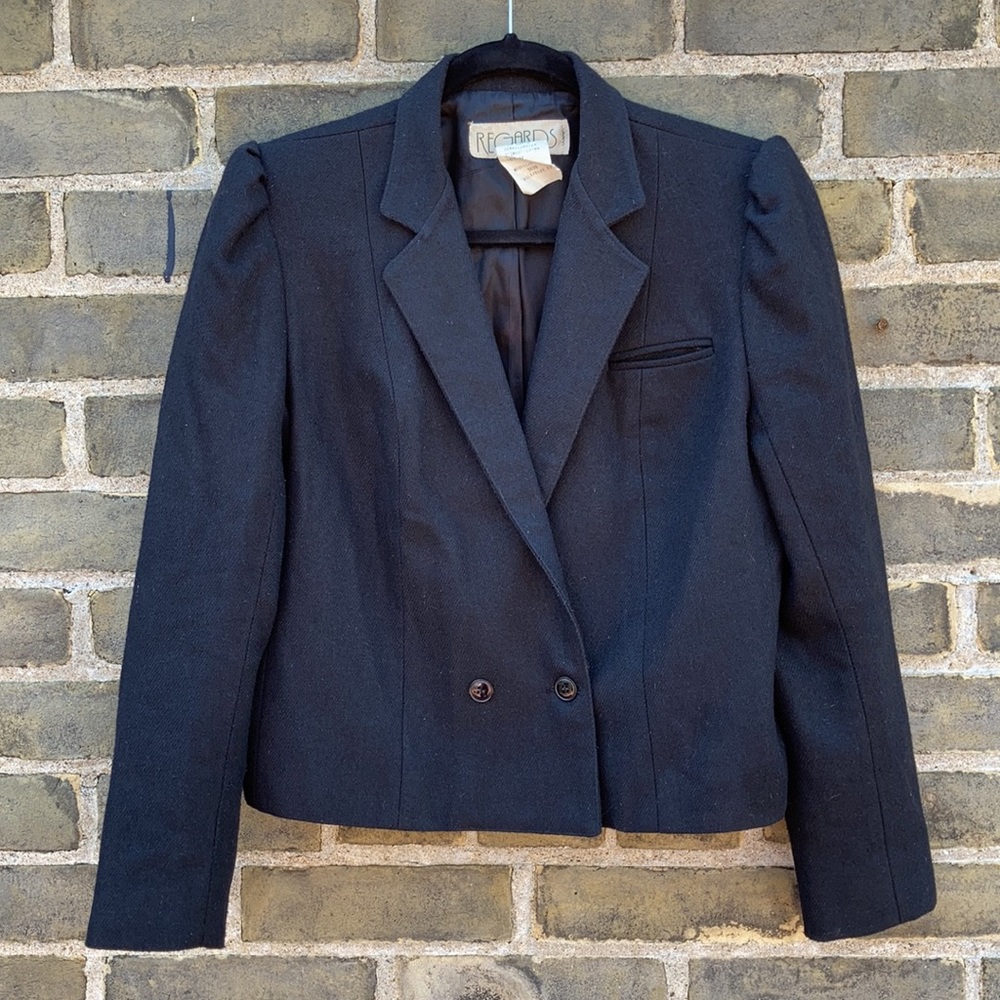 Vintage, Black Wool Blazer, Double Breasted, Sz 11
